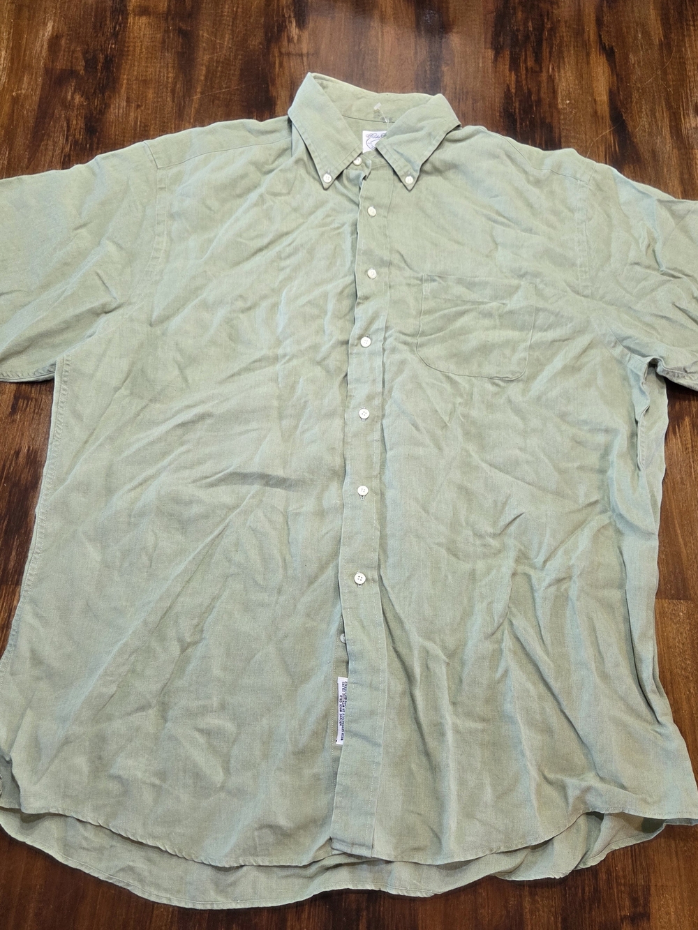 Brooks Brothers Men's 100% Linene Short Sleeve Green Shirt L Classic